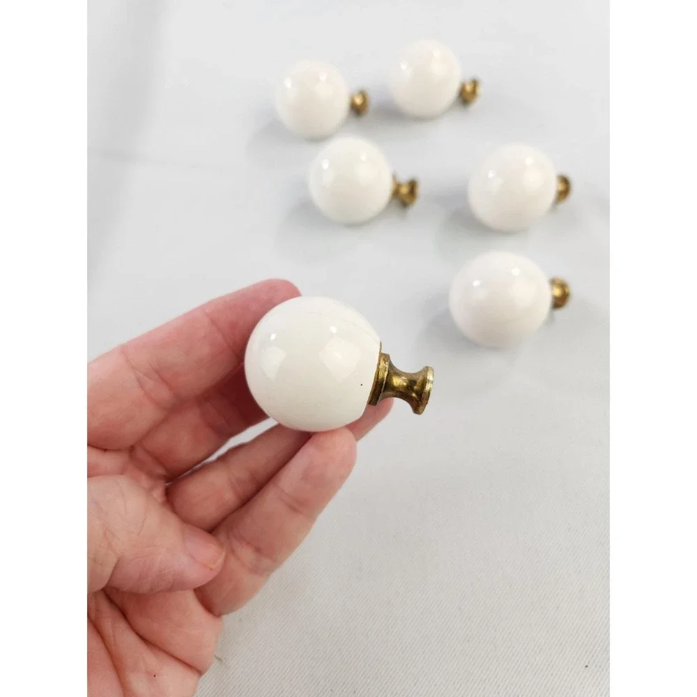 Lot of 6 Amerock 219WHT Allison Vtg Round Knob Dresser Desk Pull Ceramic Handle